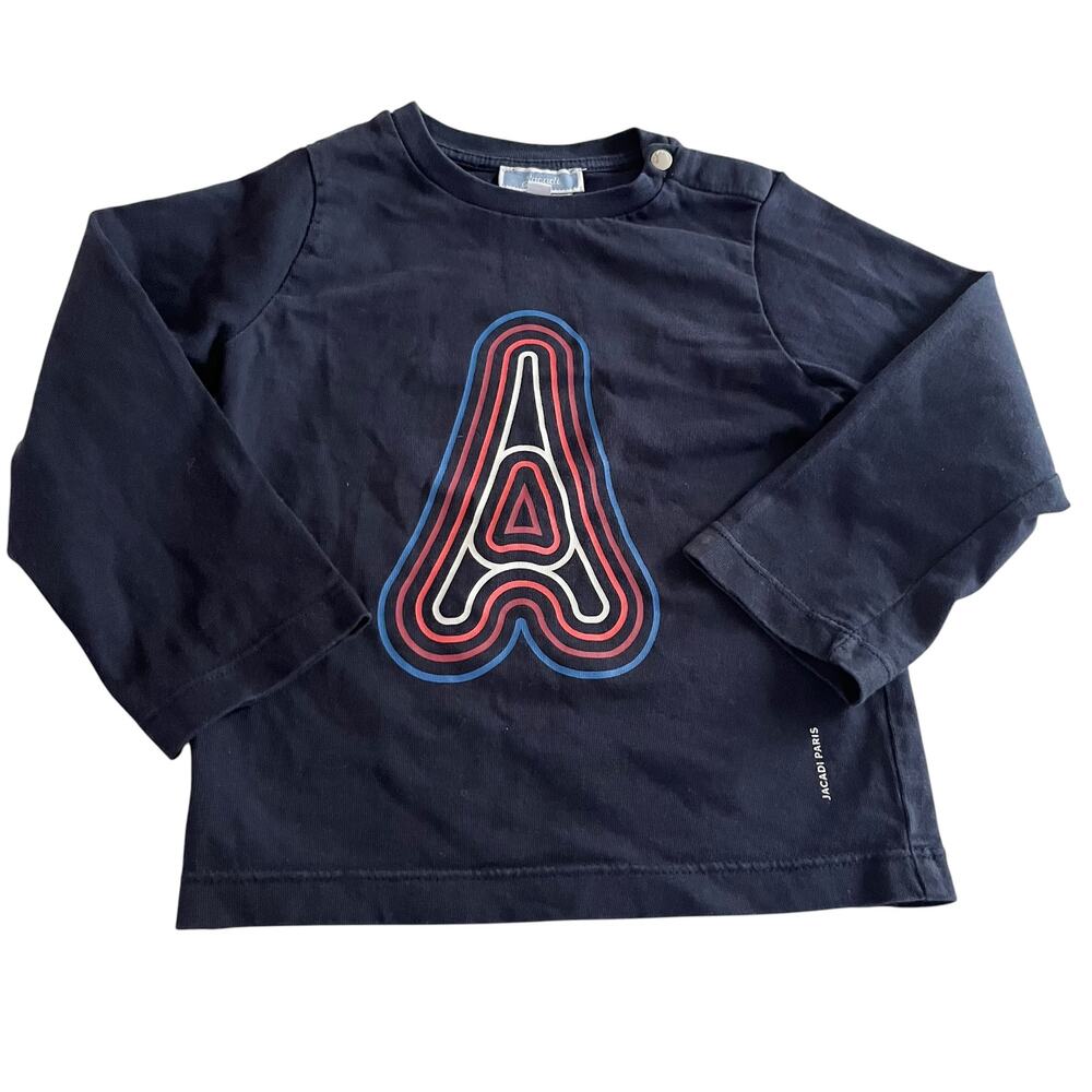 Jacadi Boys Navy Eiffel Tower Long Sleeve T-Shirt Size 3 Designer